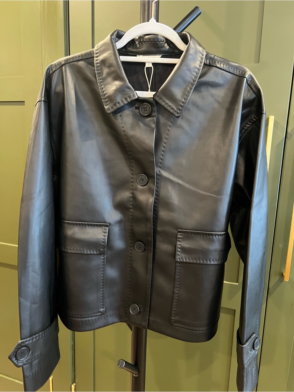 Max Studio Black Faux Leather Button-Front Jacket